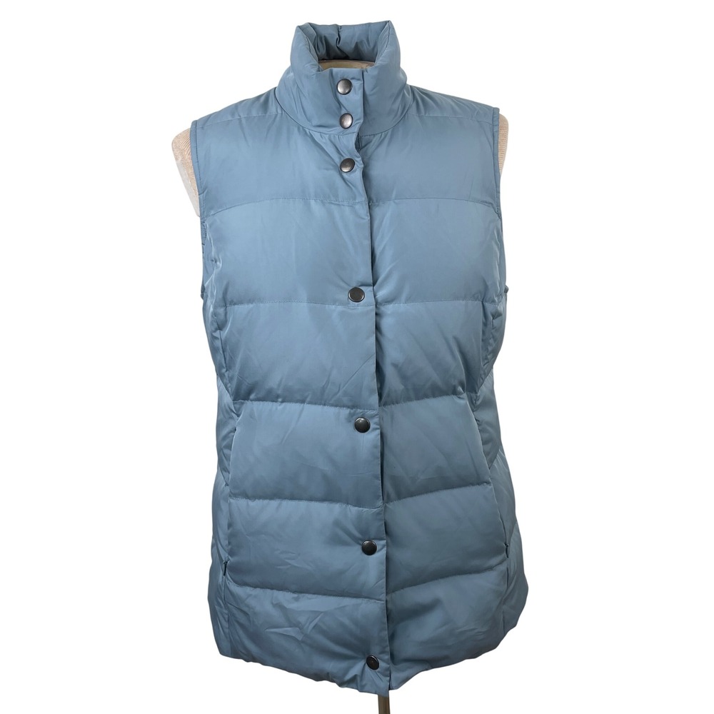 J.Jill Down Puffer Vest Women's XS Blue Snap Front Stand Collar Pockets